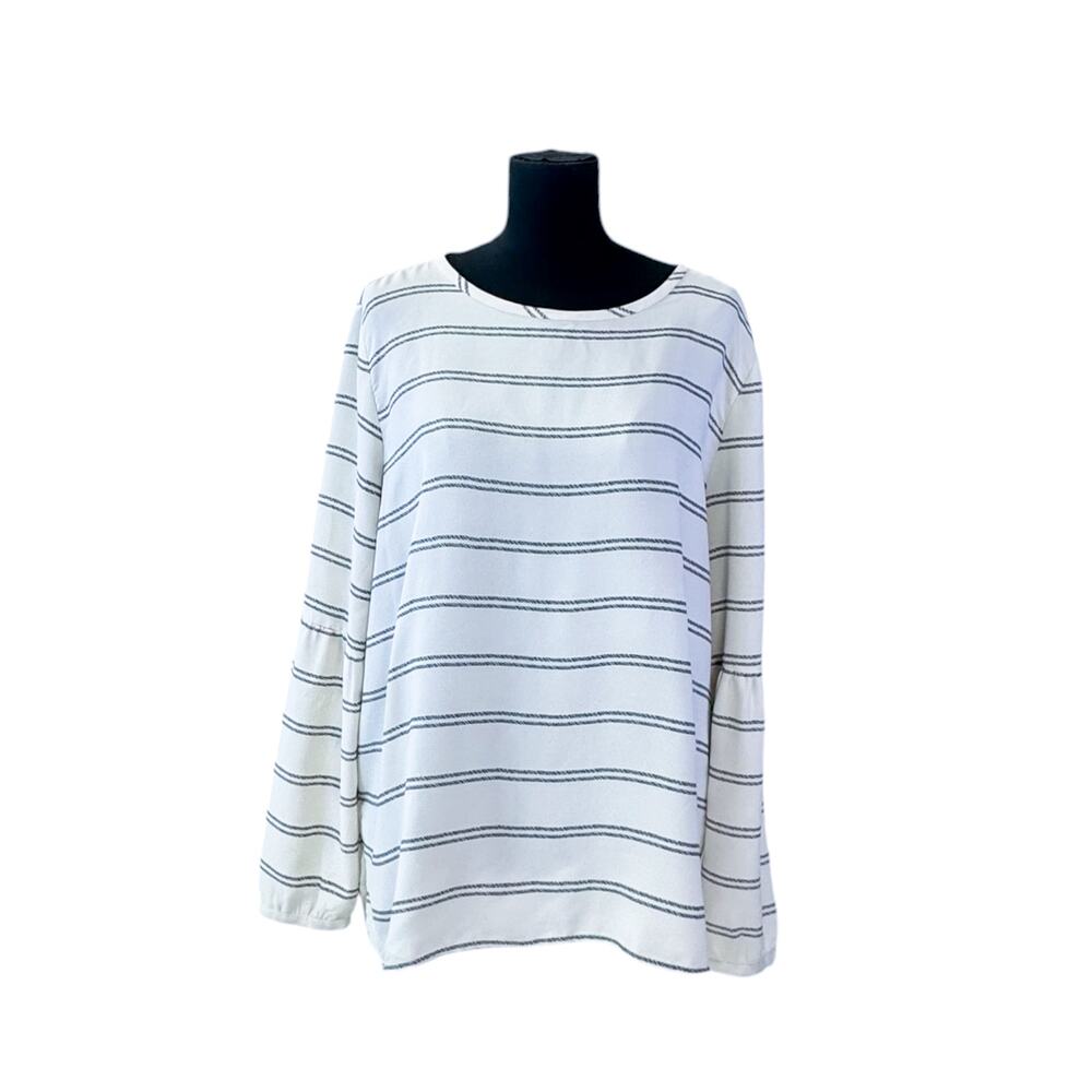 LOFT White Black Stripe Tie-Back Blouse Top Women's XL